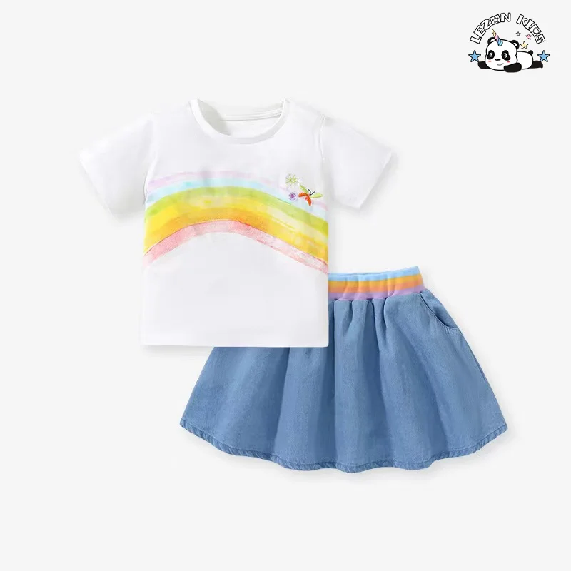 LEZONKIDS - Wholesale Customization Cute rainbow Flower Printing  Girls Clothing Sets for Summer
